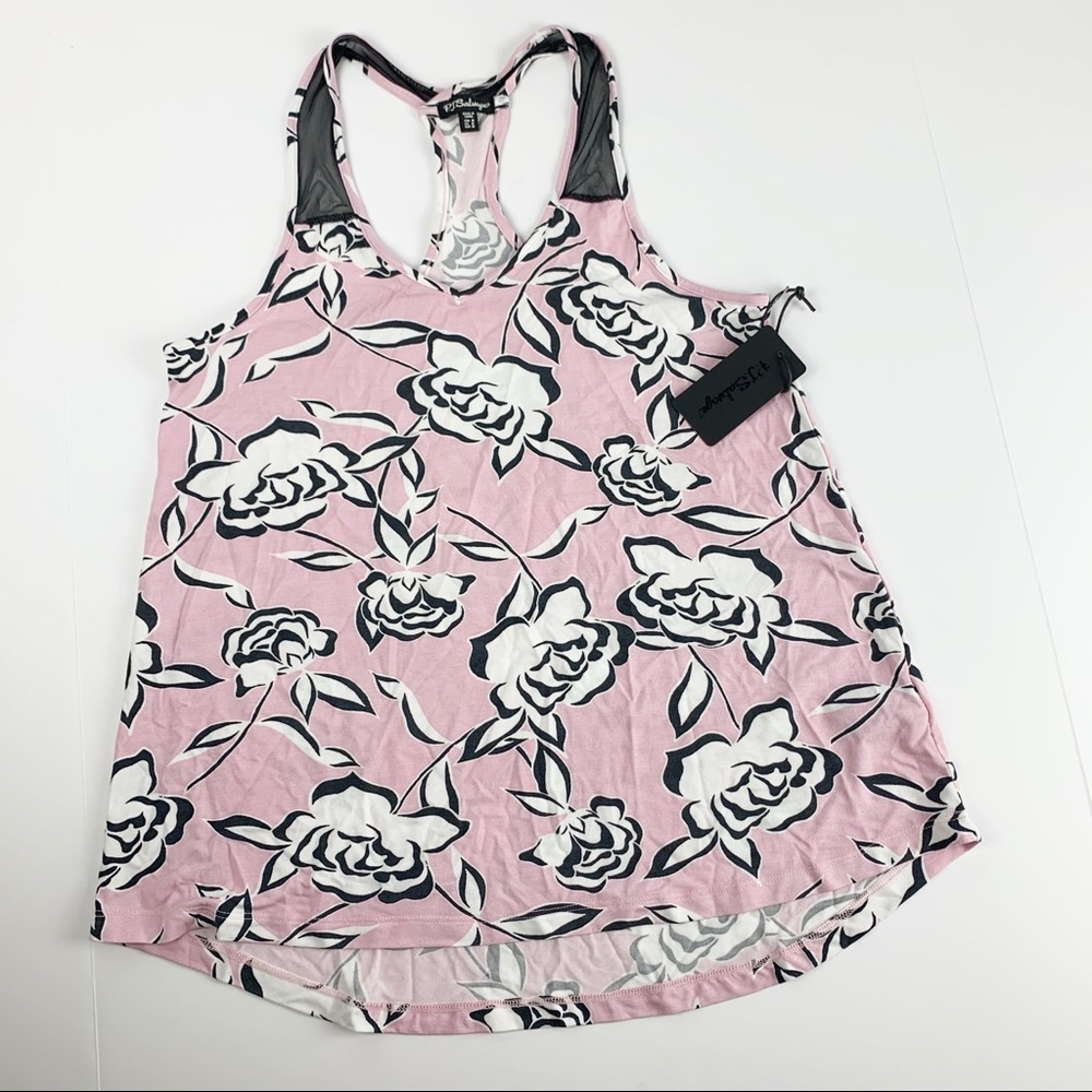 NWT PJ SALVAGE Blush Pink Tank Black Flowers M